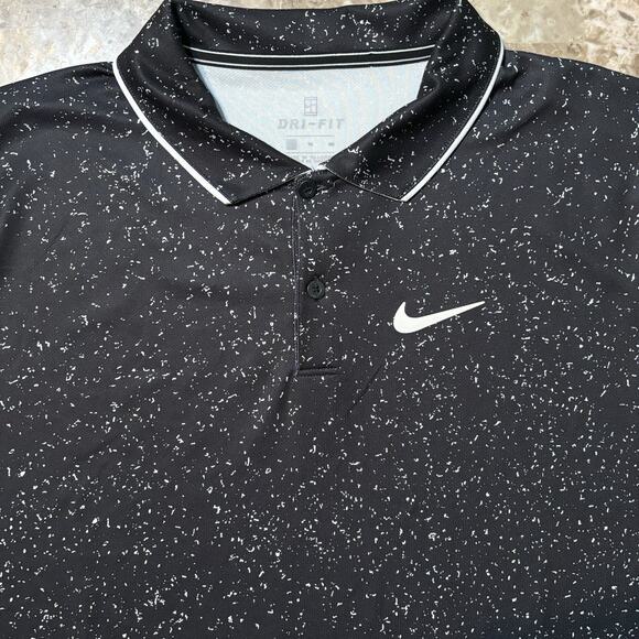 Nike Court Polo Shirt Mens XL Black Speckled Print Tennis Heritage AT4148 - Picture 1 of 9
